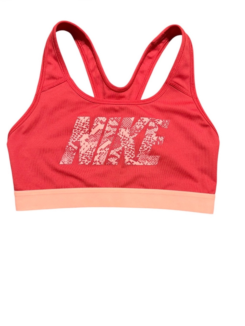 Nike Dri-FIT Racerback Sports Bra Red Coral Snake Print Logo Size Small NWOT